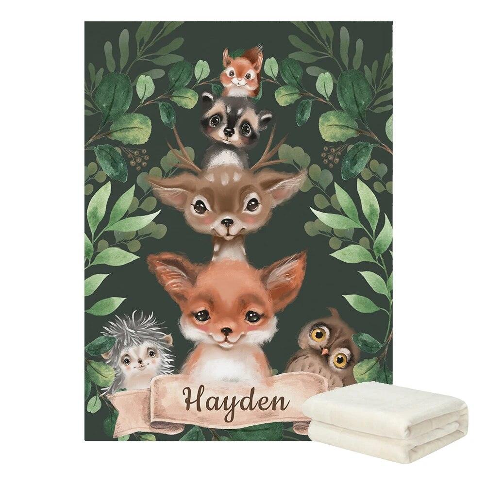 Personalized Woodland Name Blanket-Children Cloth Shop