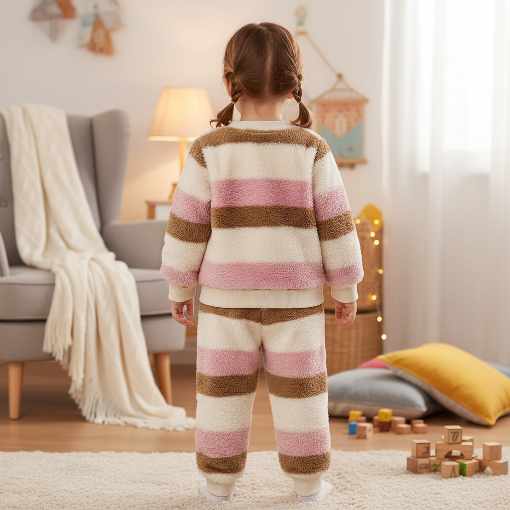 Girls Christmas Flannel Pajamas Set Thickened for Warm Winter Comfort
