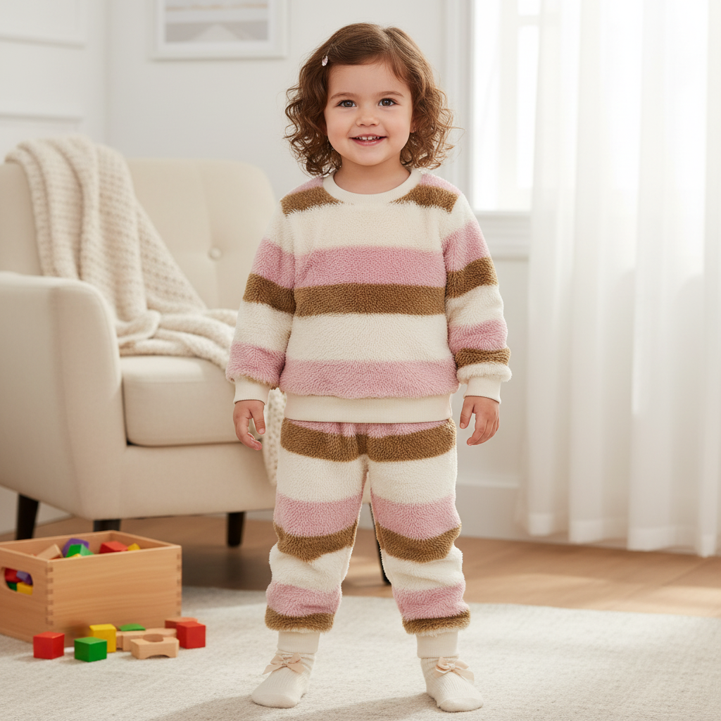 Girls Christmas Flannel Pajamas Set Thickened for Warm Winter Comfort