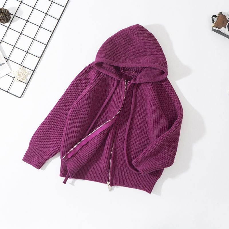 Kids Winter Solid Sweater Hooded Coat-Children Cloth Shop