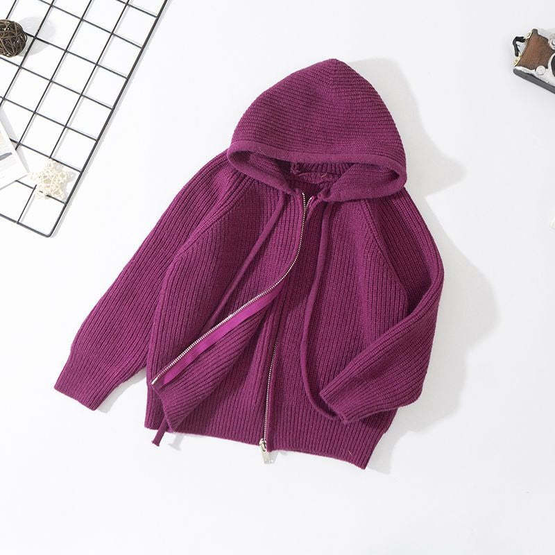Kids Winter Solid Sweater Hooded Coat-Children Cloth Shop