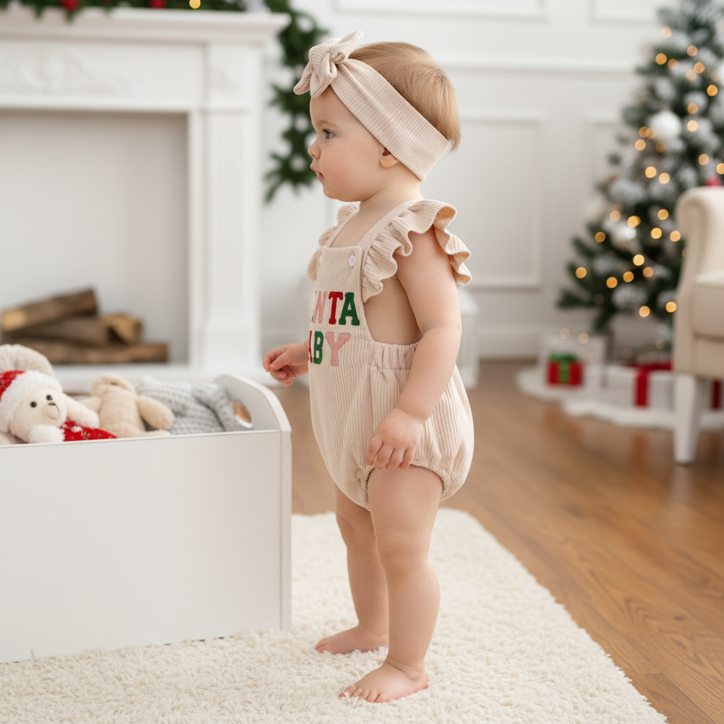 Baby Girls Corduroy Ruffle Bodysuit and Bow Headband Set