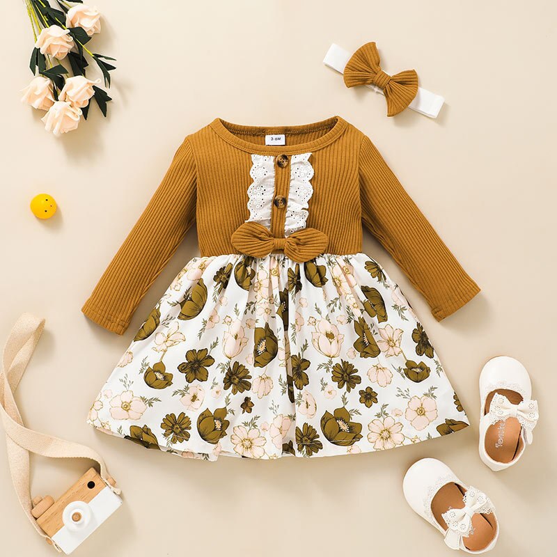 Floral Print Baby Girl Long Sleeve Dress-Children Cloth Shop