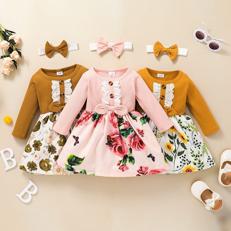 Floral Print Baby Girl Long Sleeve Dress-Children Cloth Shop