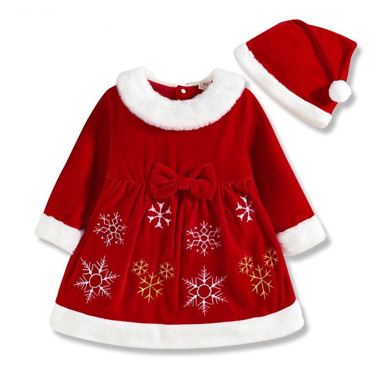 Red Christmas Dress With Hat For Girls-Children Cloth Shop