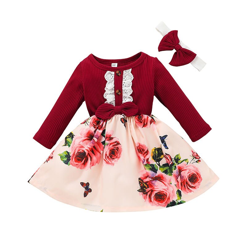 Floral Print Baby Girl Long Sleeve Dress-Children Cloth Shop