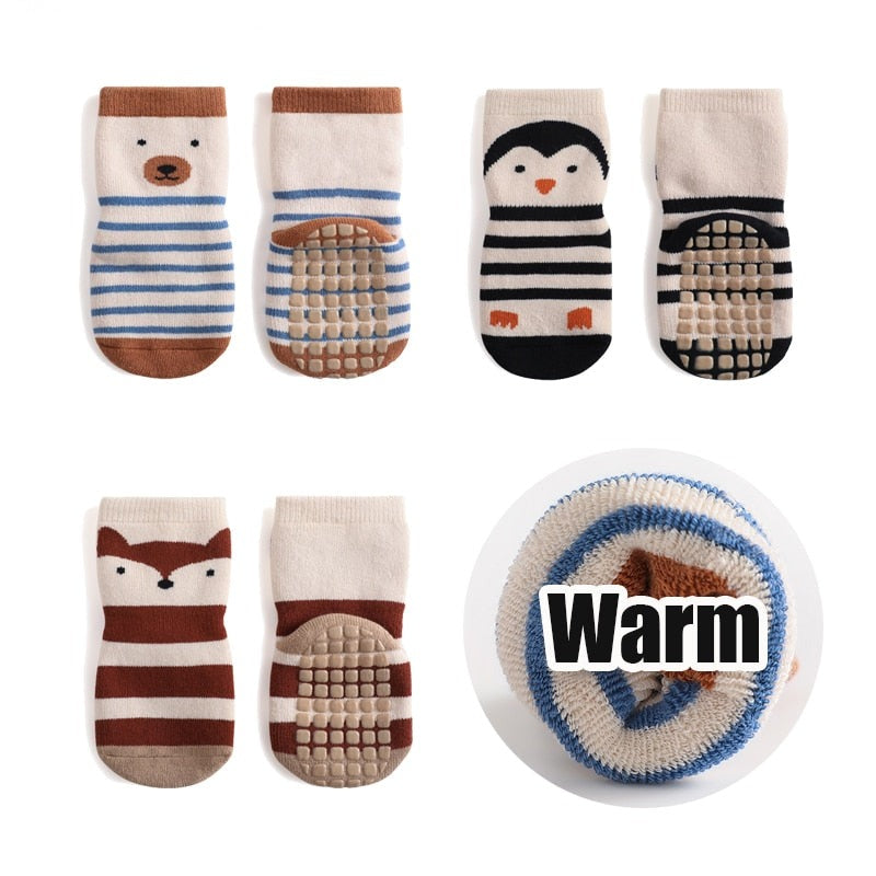 3-Pairs Non-Slip Warm Cotton Socks For Kids-Children Cloth Shop