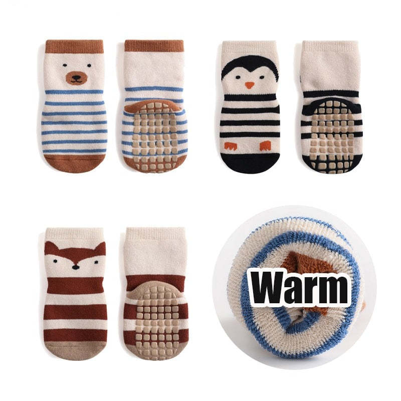 3-Pairs Non-Slip Warm Cotton Socks For Kids-Children Cloth Shop