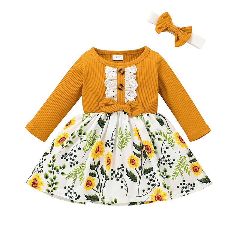 Floral Print Baby Girl Long Sleeve Dress-Children Cloth Shop