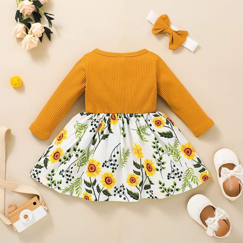 Floral Print Baby Girl Long Sleeve Dress-Children Cloth Shop