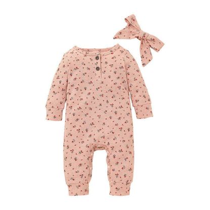 Girl Baby's Floral Print Romper With Headband-Children Cloth Shop