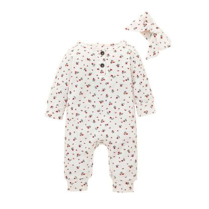 Girl Baby's Floral Print Romper With Headband-Children Cloth Shop