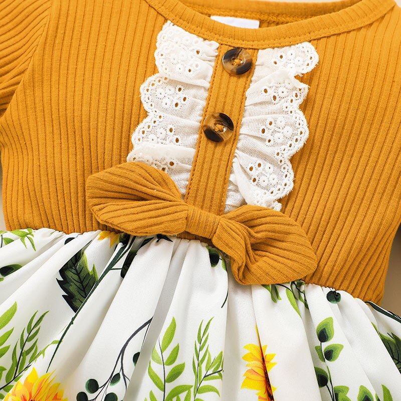 Floral Print Baby Girl Long Sleeve Dress-Children Cloth Shop