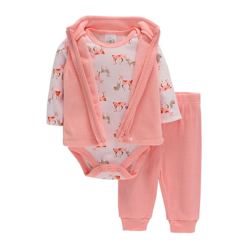 3Pcs Cotton Outfits Jumpsuit, Coat, And Pants Set-Children Cloth Shop