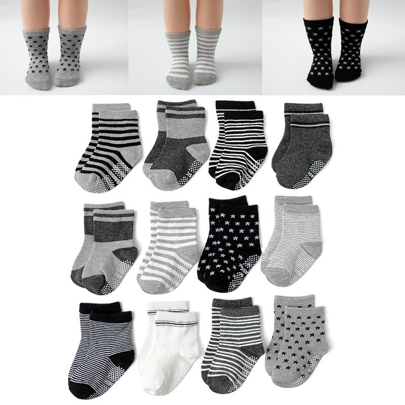 12 Pairs Non-Slip Autumn Winter Baby Socks Set-Children Cloth Shop