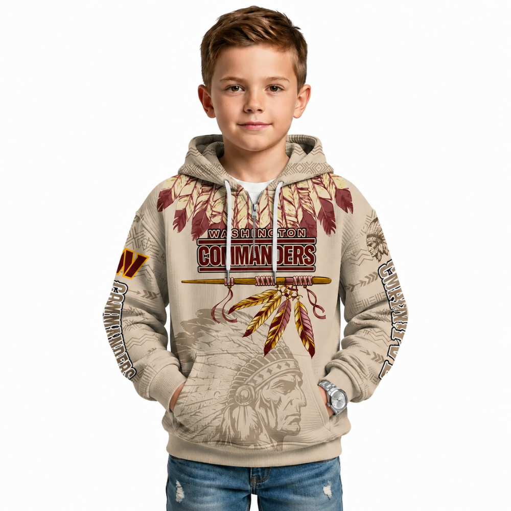 Personalized Commanders Football Native American Heritage Zipper Hoodie For Kids