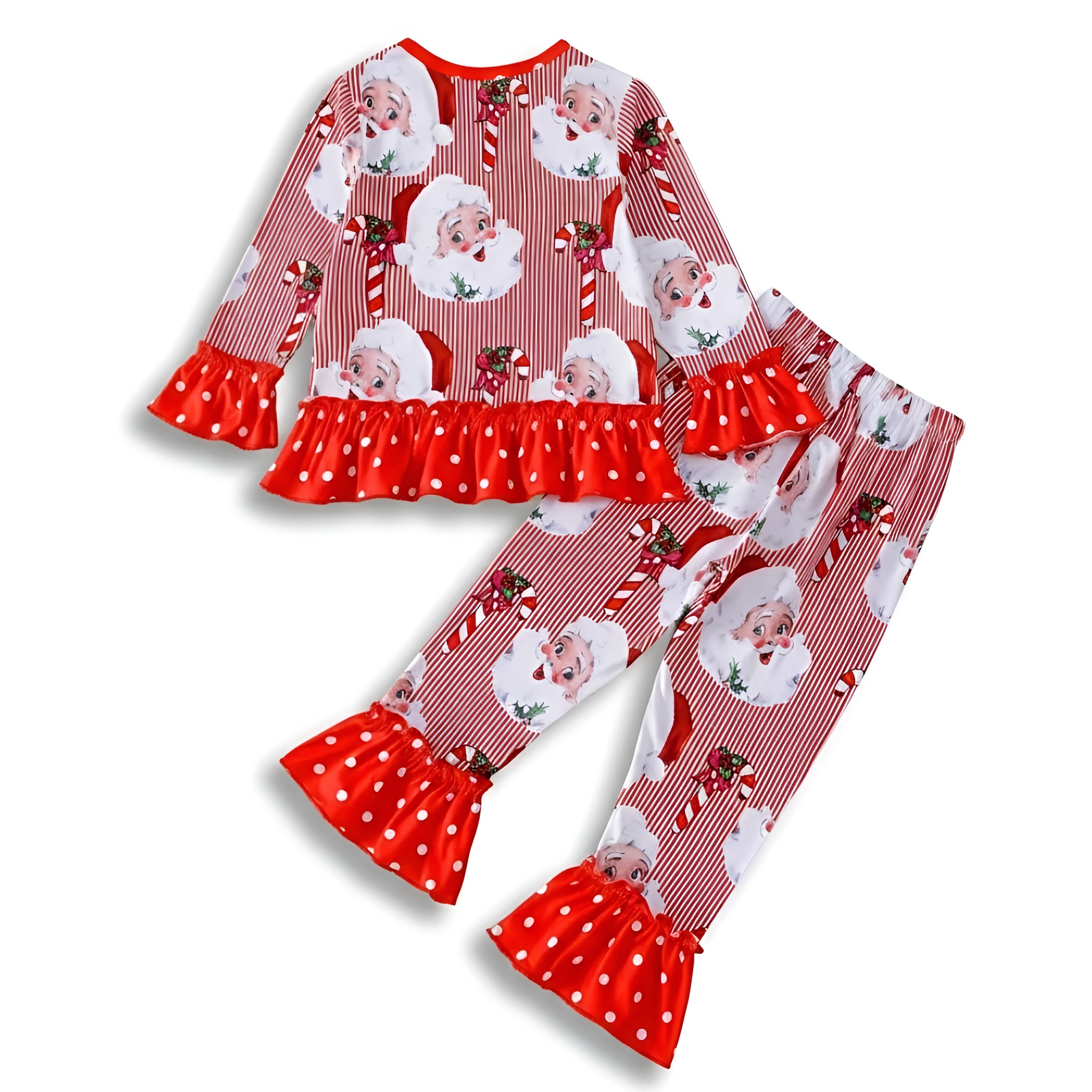 Santa Claus Pattern Flared Sleeve Top And Pants Set