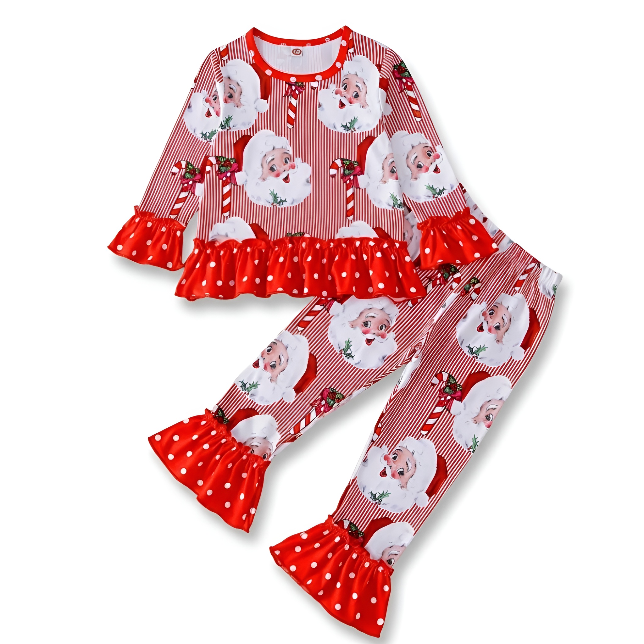 Santa Claus Pattern Flared Sleeve Top And Pants Set