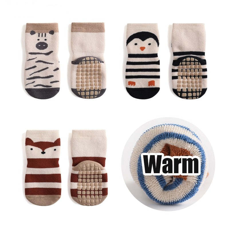 3-Pairs Non-Slip Warm Cotton Socks For Kids-Children Cloth Shop