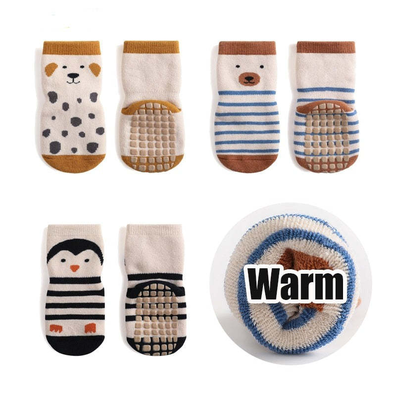 3-Pairs Non-Slip Warm Cotton Socks For Kids-Children Cloth Shop