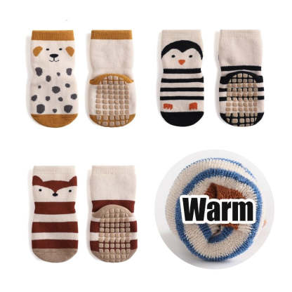 3-Pairs Non-Slip Warm Cotton Socks For Kids-Children Cloth Shop