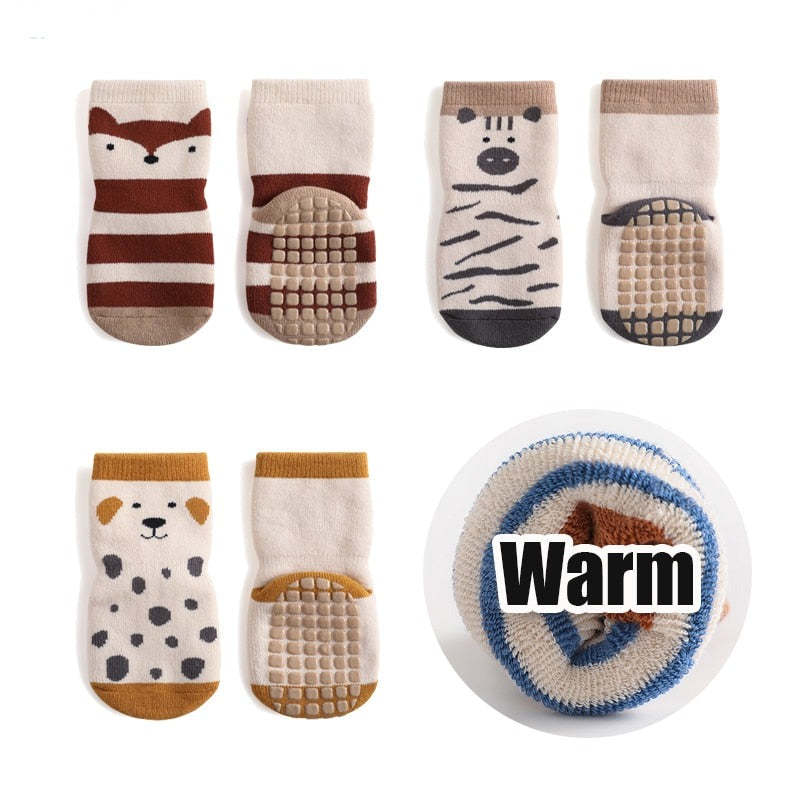 3-Pairs Non-Slip Warm Cotton Socks For Kids-Children Cloth Shop