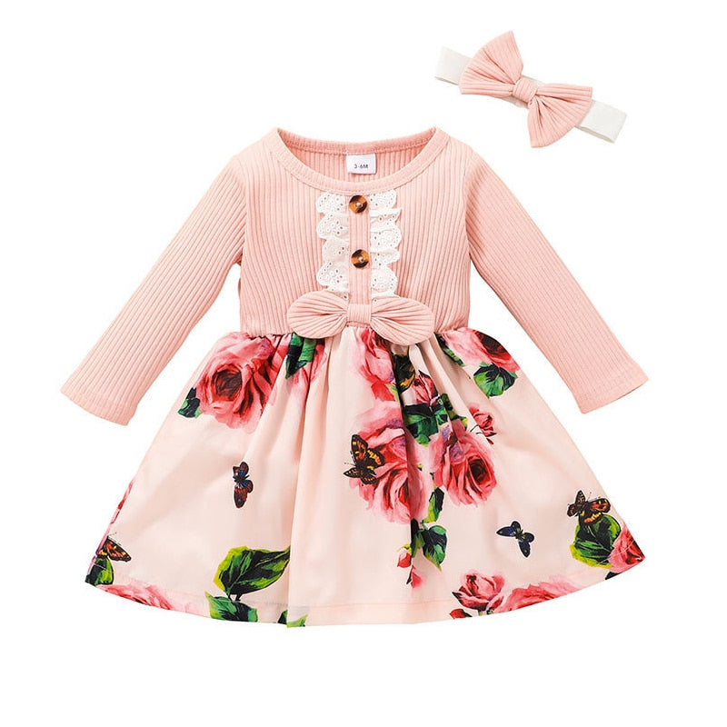 Floral Print Baby Girl Long Sleeve Dress-Children Cloth Shop