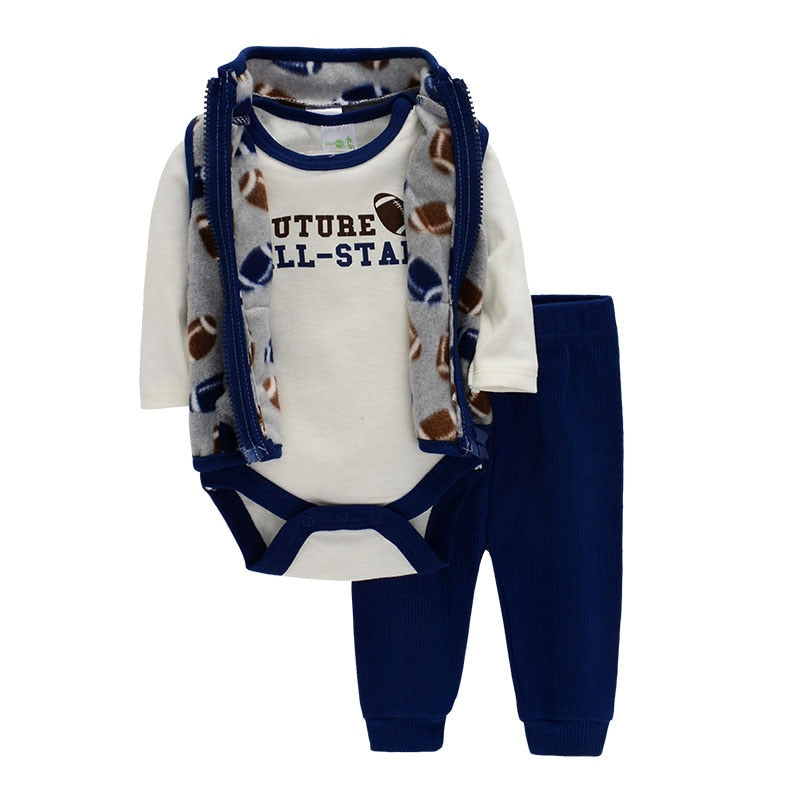 3Pcs Cotton Outfits Jumpsuit, Coat, And Pants Set-Children Cloth Shop