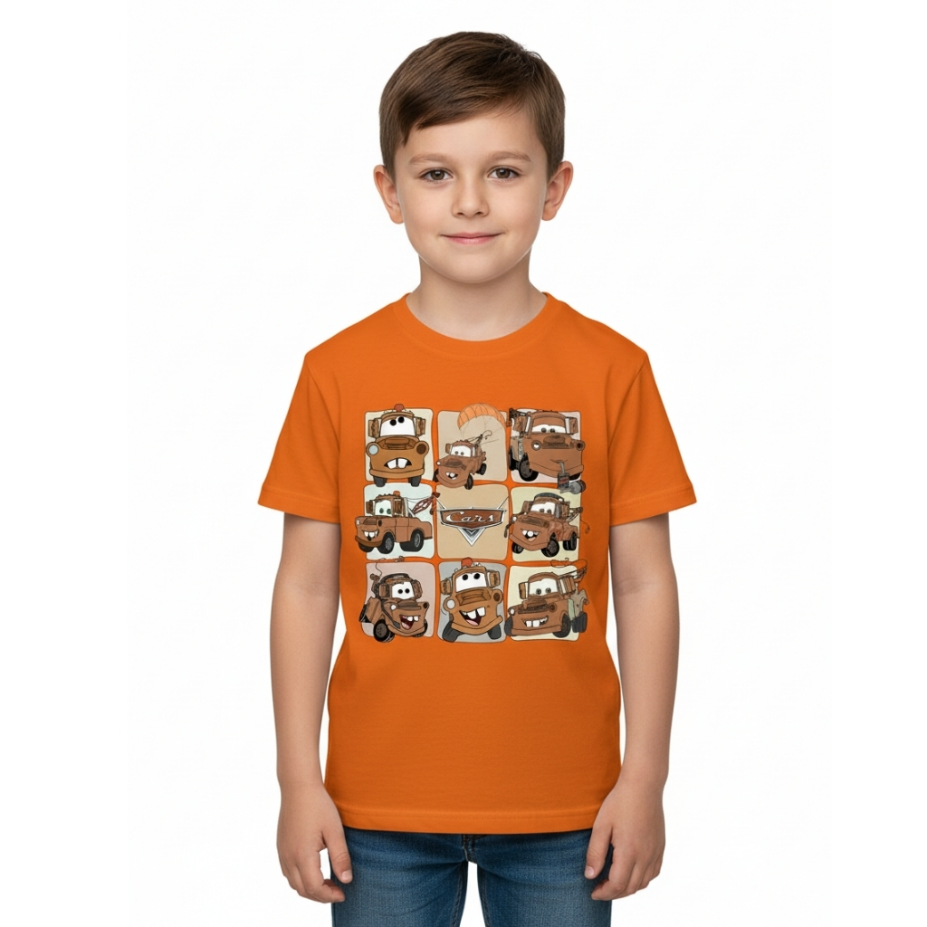 Short Sleeve T Shirt with Cars Cartoon Print Casual Top