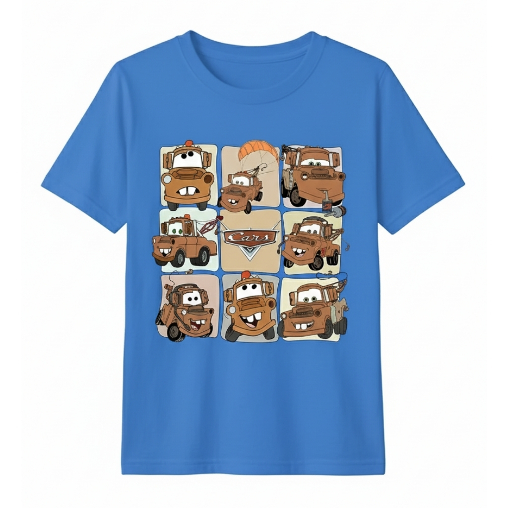 Short Sleeve T Shirt with Cars Cartoon Print Casual Top