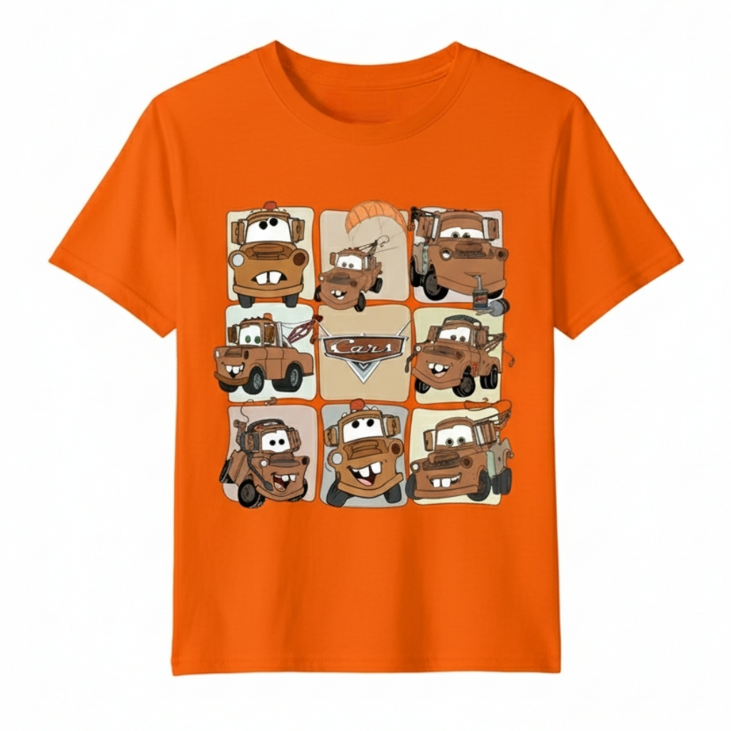 Short Sleeve T Shirt with Cars Cartoon Print Casual Top