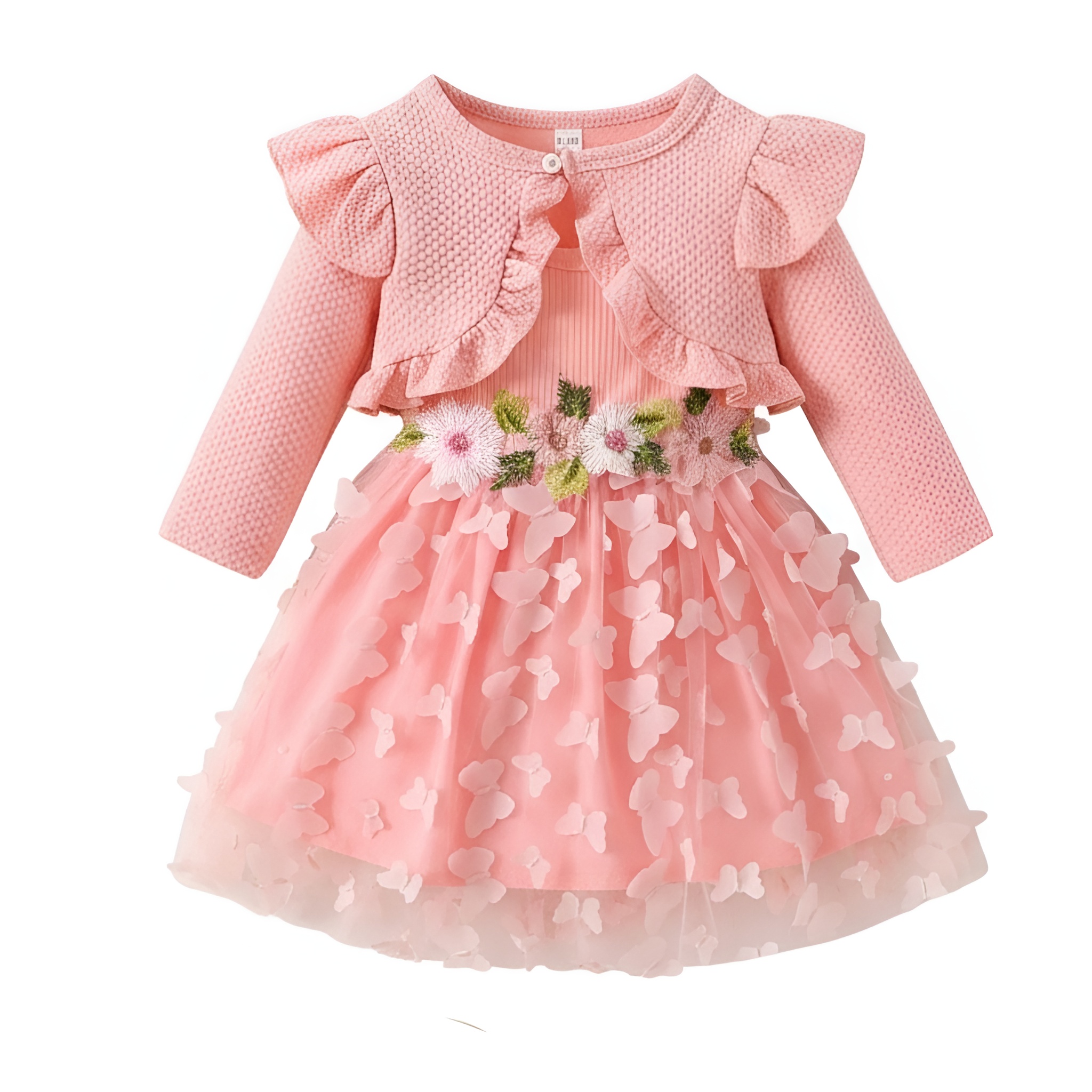 Sleeveless Solid Color Open Front Cardigan With Butterfly Mesh Splicing Vest Dress 