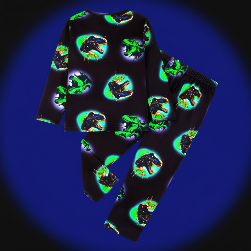 Long Sleeve Dinosaur Print Pajama Set For Boys