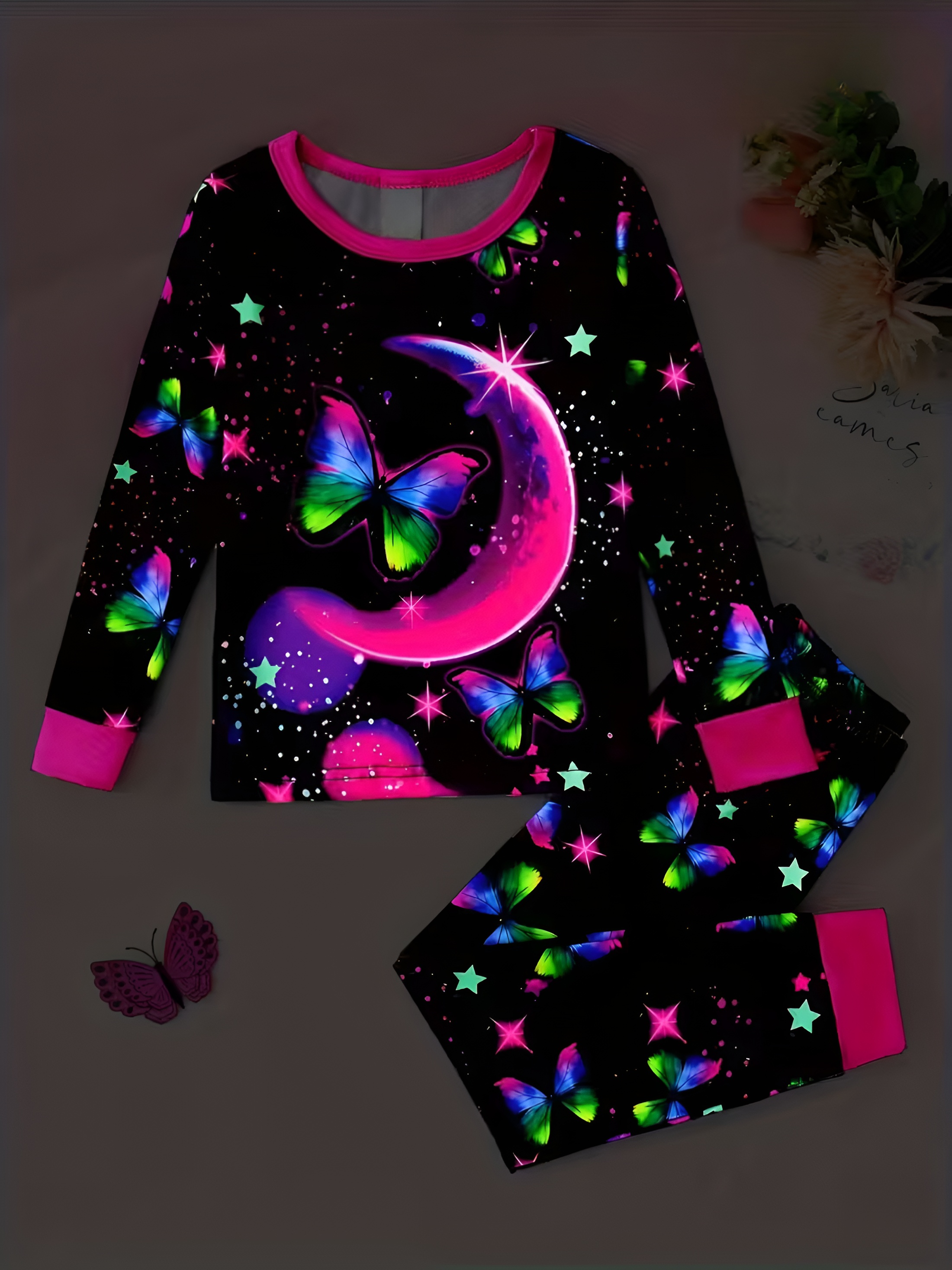 Starry Butterfly Design Pajama Set With Stars 