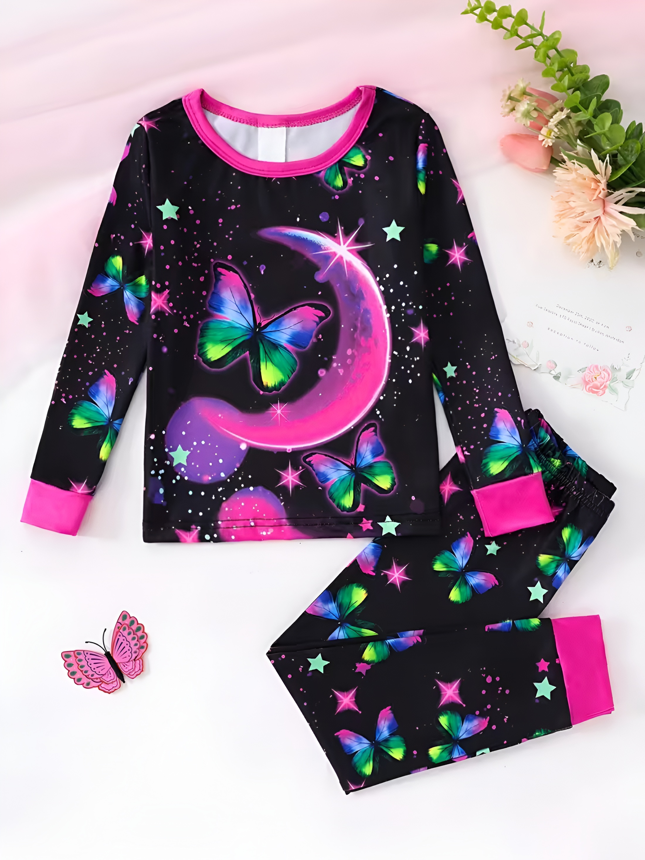 Starry Butterfly Design Pajama Set With Stars 