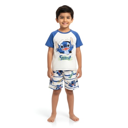Stitch Cartoon Print Short Sleeve Pajama Set For Boys