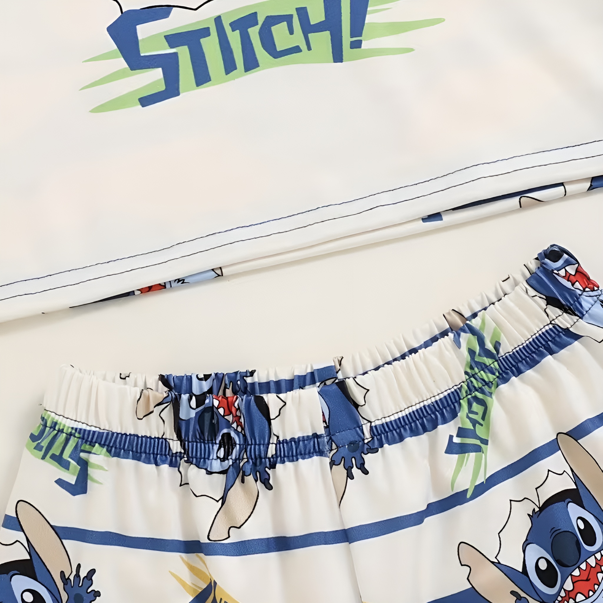 Stitch Cartoon Print Short Sleeve Pajama Set For Boys