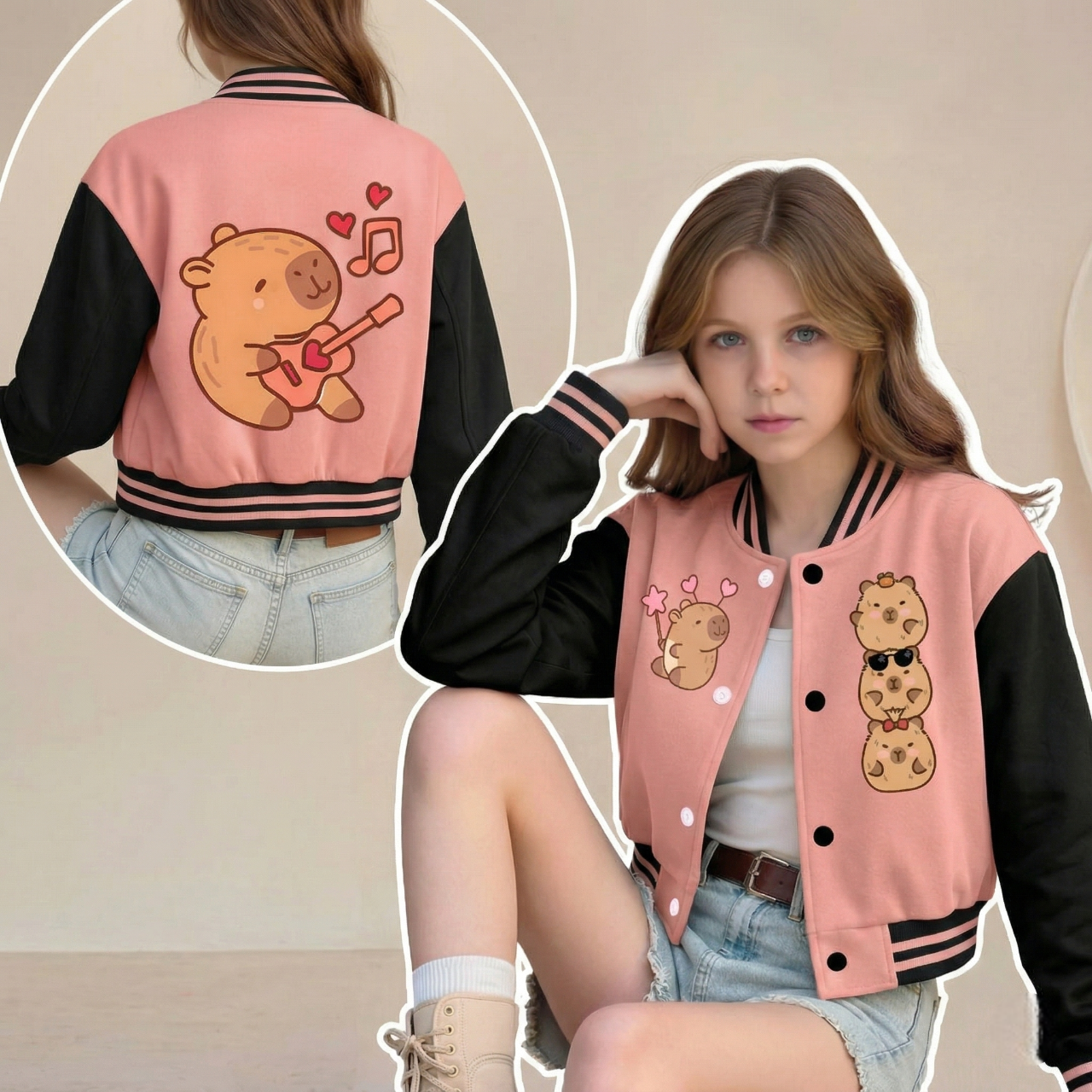 Stylish Capybara Themed Girls Jacket For Everyday Wear