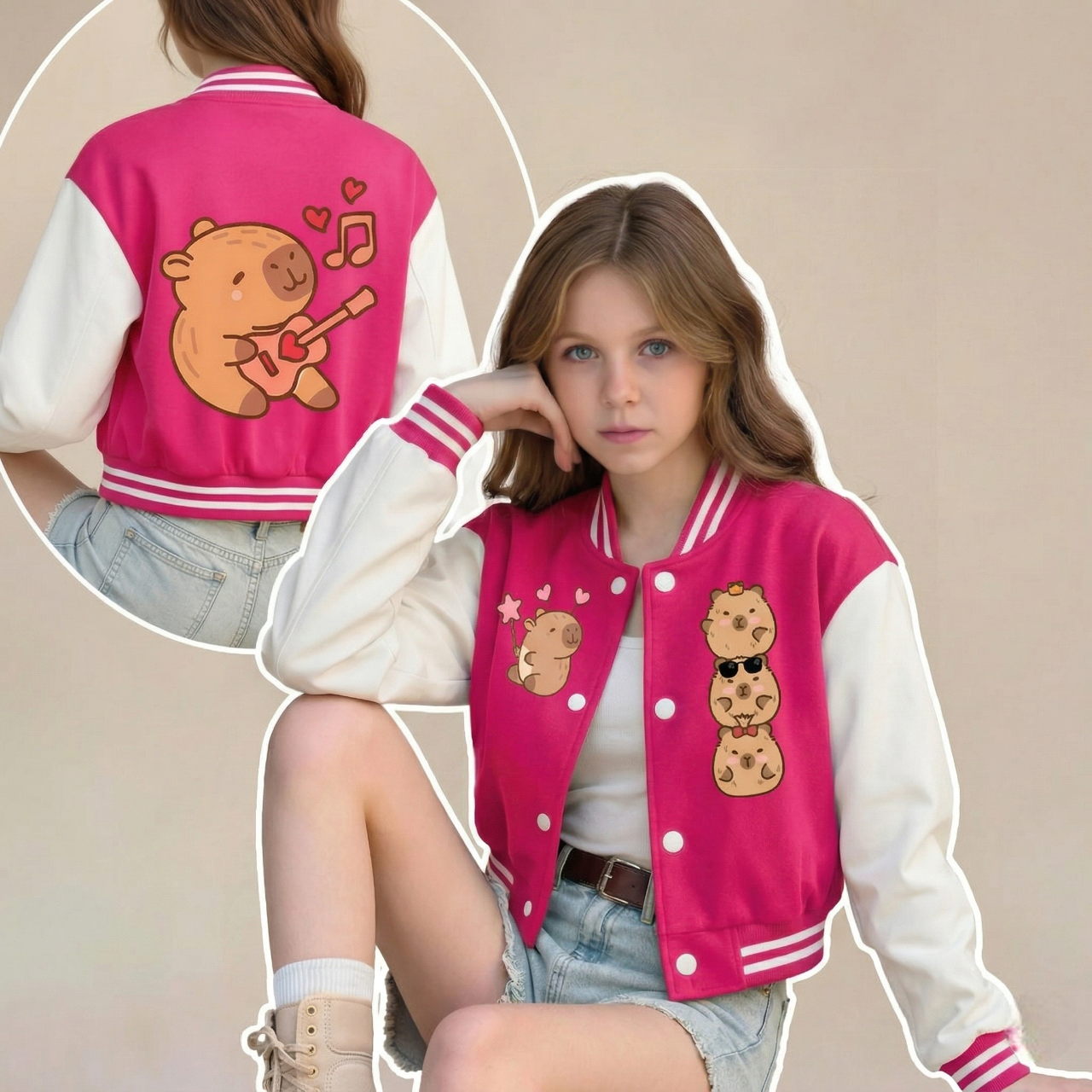 Stylish Capybara Themed Girls Jacket For Everyday Wear