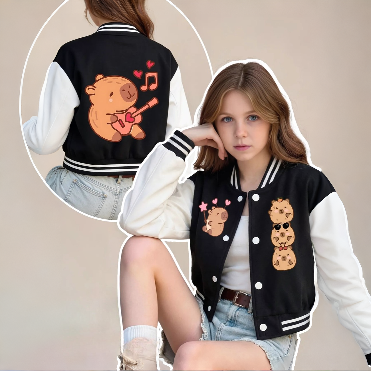 Stylish Capybara Themed Girls Jacket For Everyday Wear