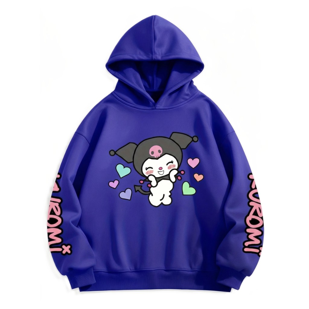 Funny Kuromi Cartoon Graphic Double Sided Print Cropped Hoodie For Girls