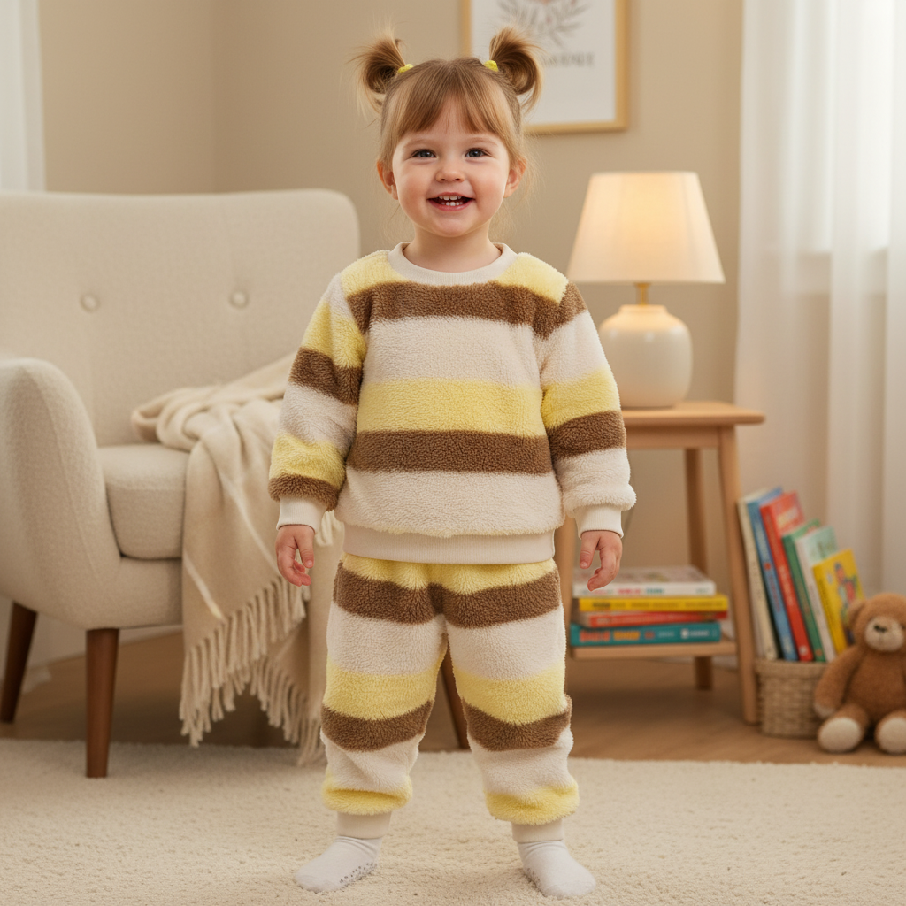 Girls Christmas Flannel Pajamas Set Thickened for Warm Winter Comfort