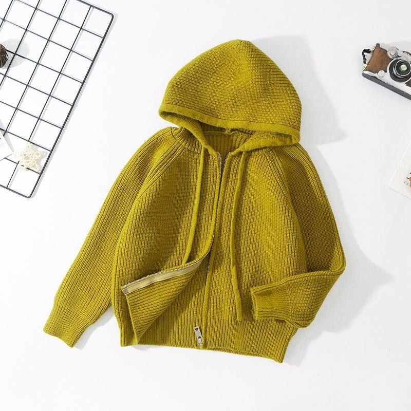 Kids Winter Solid Sweater Hooded Coat-Children Cloth Shop