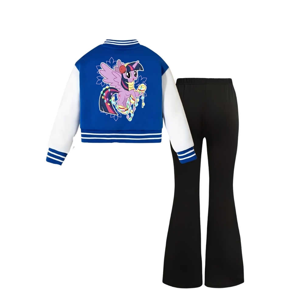 Twilight Sparkle Cartoon Print Jacket And Flared Pants Set For Girls