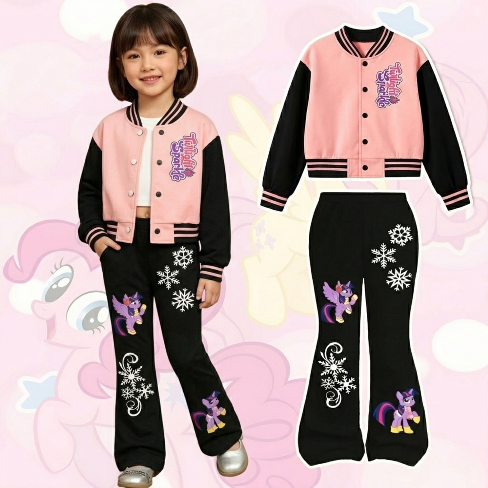 Twilight Sparkle Cartoon Print Jacket And Flared Pants Set For Girls
