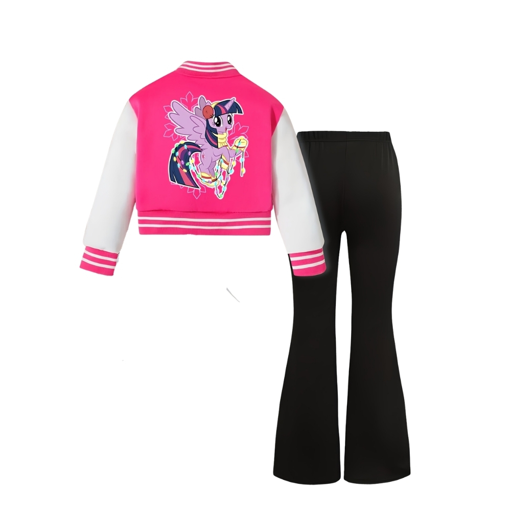 Twilight Sparkle Cartoon Print Jacket And Flared Pants Set For Girls