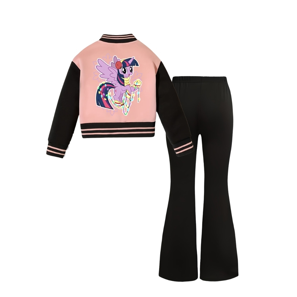 Twilight Sparkle Cartoon Print Jacket And Flared Pants Set For Girls