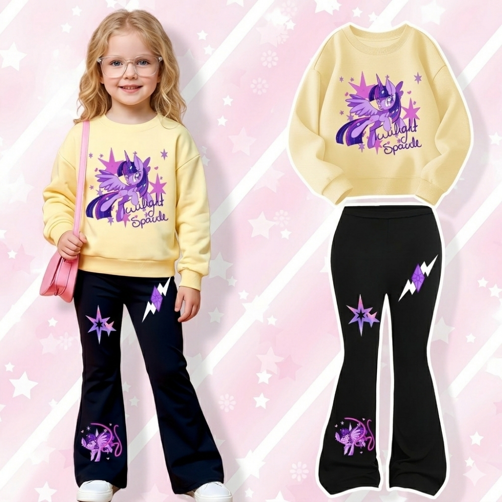 Twilight Sparkle Graphic Themed Sweatshirt And Flared Pants Set For Girls