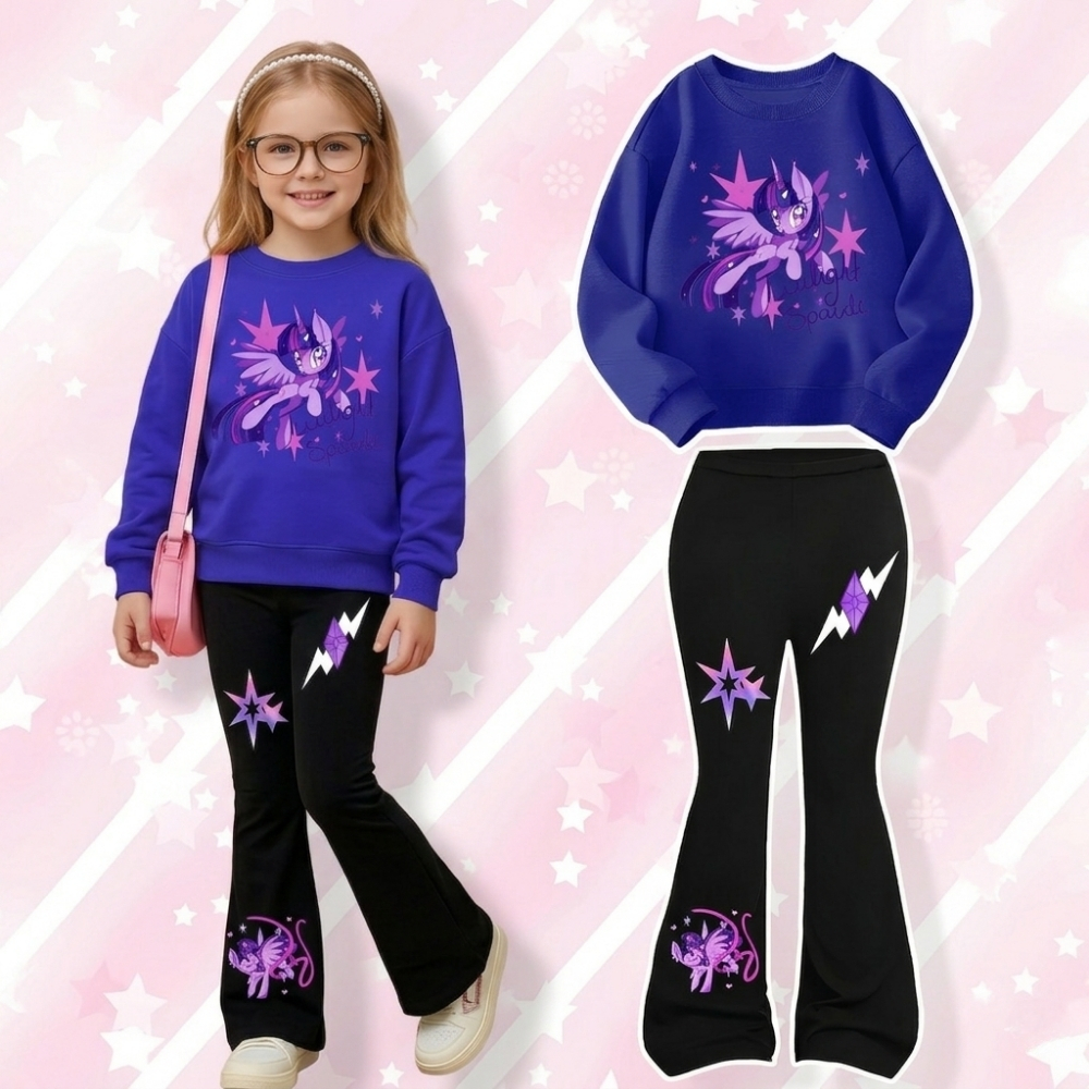 Twilight Sparkle Graphic Themed Sweatshirt And Flared Pants Set For Girls