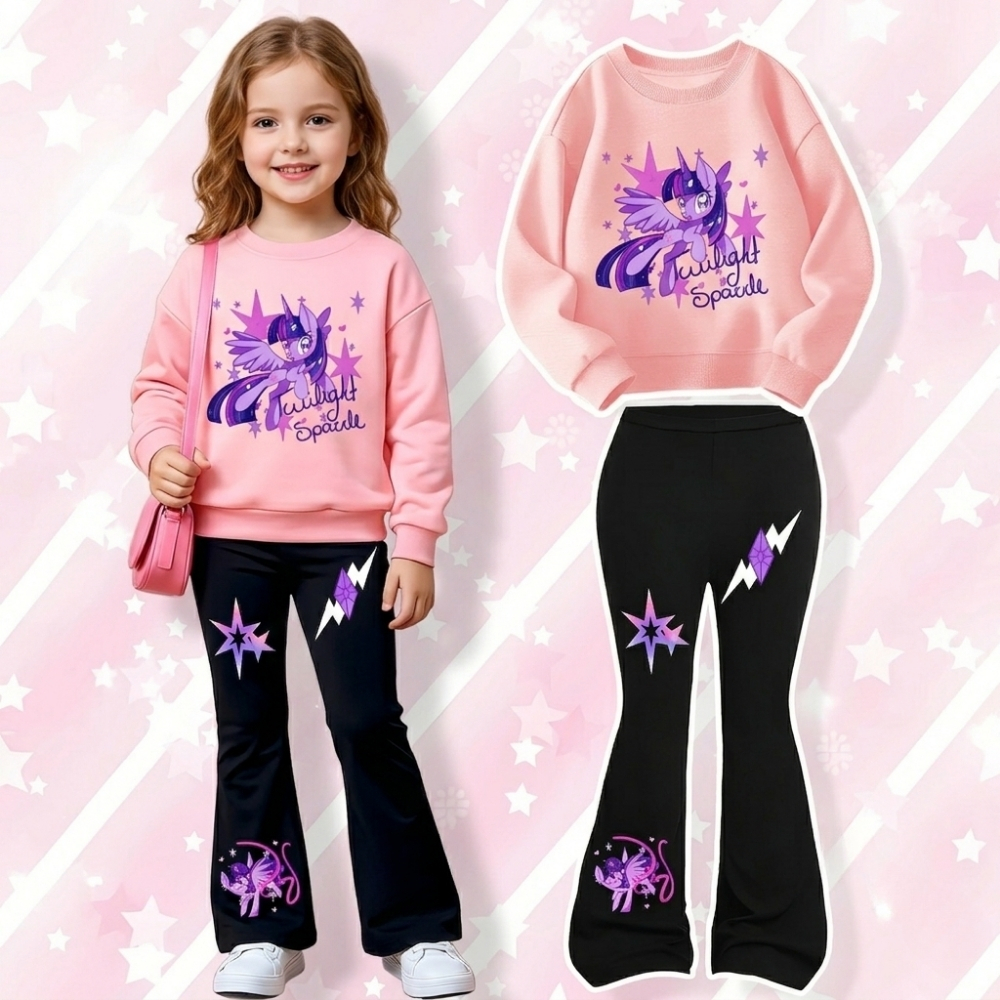 Twilight Sparkle Graphic Themed Sweatshirt And Flared Pants Set For Girls